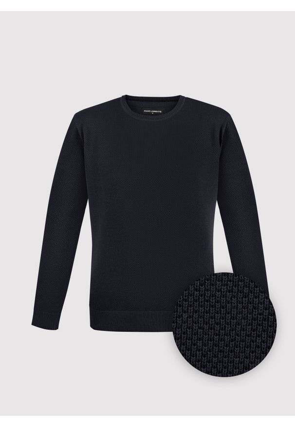 Pako Lorente - PAKO LORENTE - Granatowy sweter męski o-neck. Kolor: niebieski, brązowy. Materiał: bawełna. Sezon: jesień