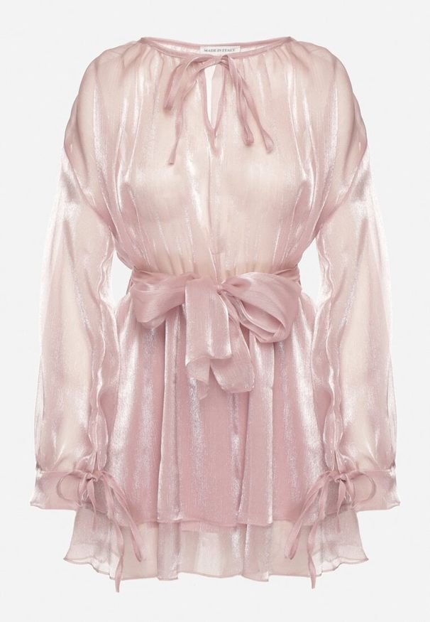 Born2be - Różowa Sukienka Ozdobiona Wiązaniem i Paskiem Nivoren. Okazja: na co dzień. Kolor: różowy. Długość rękawa: długi rękaw. Wzór: aplikacja. Typ sukienki: proste. Styl: casual, elegancki