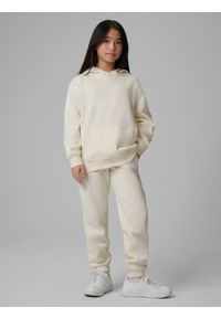 4f - 4F Bluza dresowa loose z kapturem dziewczęca - biała 146/152 (10-12 lat). Okazja: na co dzień, na uczelnię. Typ kołnierza: kaptur. Kolor: beżowy. Materiał: dresówka. Sezon: lato. Styl: casual #2