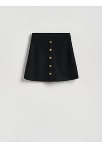 Reserved - Spódnica ze strukturalnej tkaniny - czarny. Kolor: czarny. Materiał: tkanina #1
