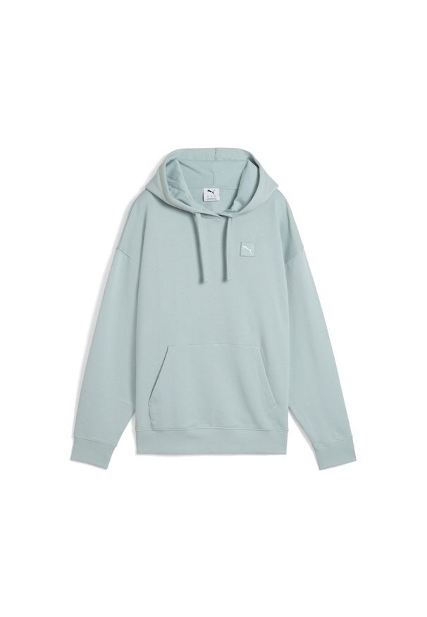 Puma - Damska wygodna bluza z kapturem ESS ELEVATED PUMA Modern Mint Green. Typ kołnierza: kaptur. Kolor: zielony. Sport: bieganie