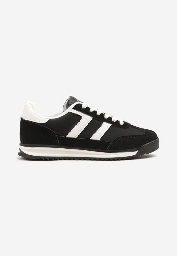 Born2be - Czarne Sneakersy Ozdobione Paskami Eranelia. Okazja: na co dzień. Zapięcie: pasek. Kolor: czarny. Materiał: jeans. Wzór: aplikacja