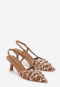 Born2be - Brązowe Ażurowe Czółenka z Plecionki na Niskiej Szpilce Nilgias. Okazja: na co dzień. Zapięcie: pasek. Kolor: brązowy. Materiał: len. Wzór: ażurowy. Styl: casual, elegancki, boho, klasyczny #2