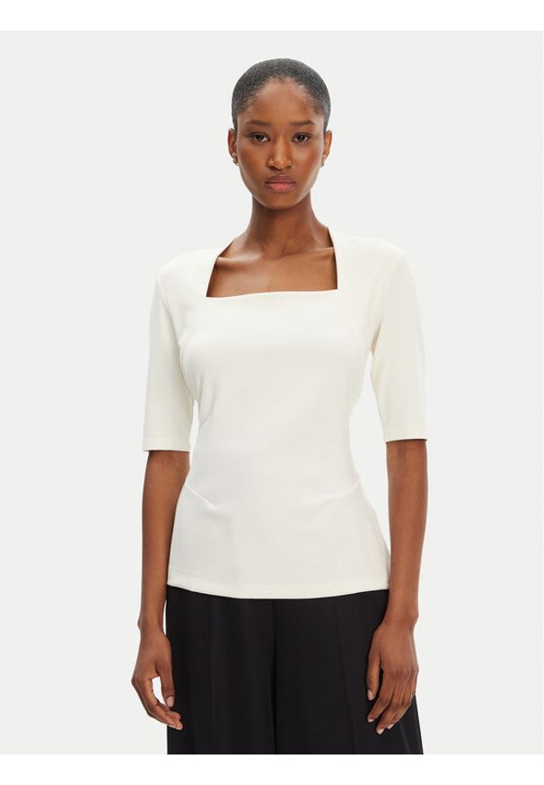 BOSS Bluzka Egamma 50541894 Écru Slim Fit. Materiał: syntetyk