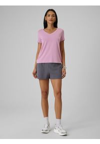 4f - 4F T-shirt regular z modalem damski - różowy XL. Okazja: na co dzień. Typ kołnierza: dekolt w serek. Kolor: różowy. Materiał: materiał, skóra, dzianina. Styl: casual #2