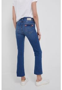 Desigual jeansy damskie high waist. Stan: podwyższony. Kolor: niebieski. Wzór: haft