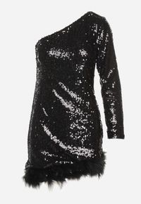 Born2be - Czarna Asymetryczna Sukienka o Dopasowanym Kroju z Cekinami i Piórami Senathira. Okazja: na imprezę. Kolor: czarny. Typ sukienki: asymetryczne. Styl: klasyczny, elegancki #5