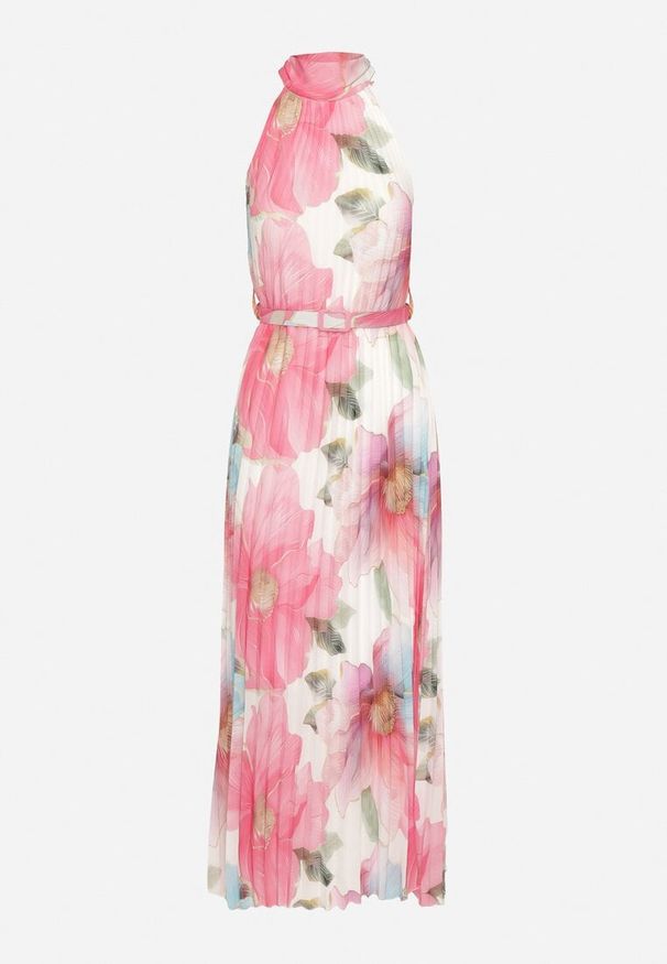 Born2be - Różowa Sukienka z Plisami Wiązaniem i Paskiem z Klamrą Nitenna. Okazja: na imprezę, na co dzień. Kolor: różowy. Długość rękawa: bez rękawów. Typ sukienki: rozkloszowane. Styl: klasyczny, casual, elegancki