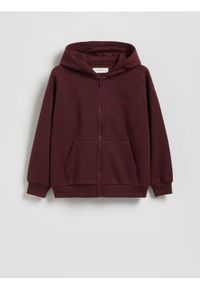 Reserved - Rozpinana bluza z kapturem - bordowy. Typ kołnierza: kaptur. Kolor: czerwony. Materiał: dzianina, bawełna #1