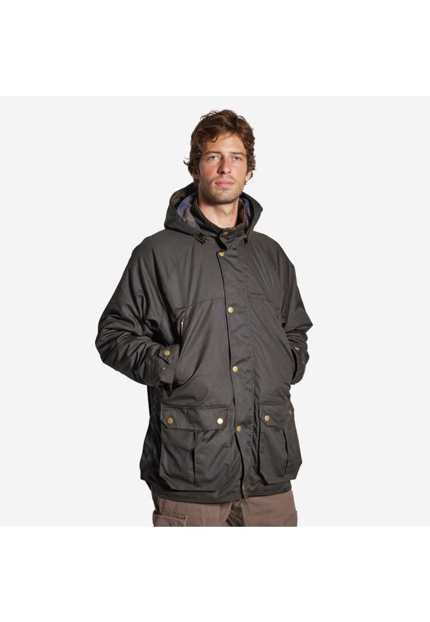 SOLOGNAC - Kurtka myśliwska Solognac 500 ciepła olejowana. Kolor: brązowy. Materiał: tkanina. Sport: outdoor