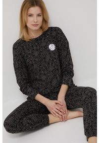 DKNY - Dkny komplet piżamowy kolor czarny. Kolor: czarny. Materiał: dzianina. Długość: długie