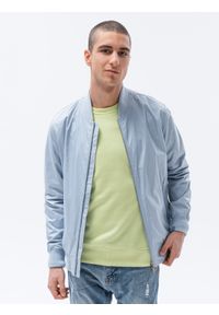 Ombre Clothing - Kurtka męska bomberka szwedka - błękitna V5 - Rozmiar: XXL. Kolor: niebieski. Materiał: poliester