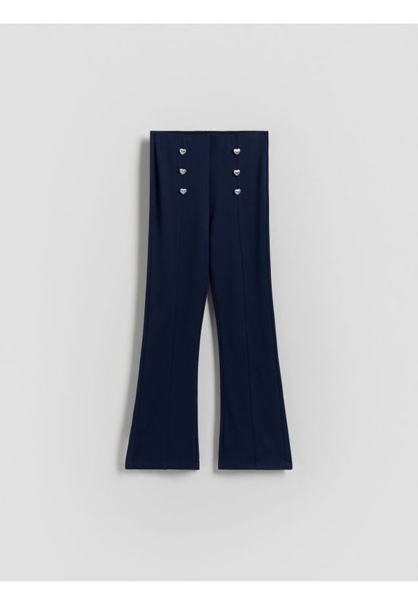 Reserved - Spodnie flare - granatowy. Kolor: niebieski. Materiał: dzianina, wiskoza