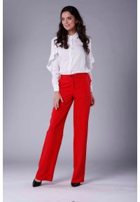 Nommo - Czerwone Eleganckie Spodnie z Prostymi Nogawkami.. Kolor: czerwony. Materiał: poliester, wiskoza. Styl: elegancki #1