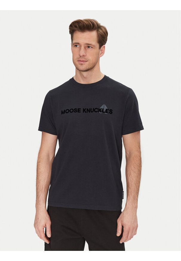 Moose Knuckles T-Shirt Conway M15MT760 Granatowy Regular Fit. Kolor: niebieski. Materiał: bawełna