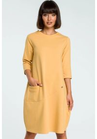 BeWear - Sukienka dresowa bombka oversize z kieszonką z przodu żółta. Okazja: na co dzień. Kolor: żółty. Materiał: dresówka. Typ sukienki: oversize, bombki. Styl: casual #3