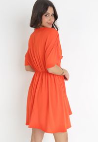 Born2be - Pomarańczowa Rozkloszowana Sukienka Mini z Gumką w Pasie i Marszczeniami Enzlie. Kolor: pomarańczowy. Sezon: wiosna, lato. Długość: mini #4