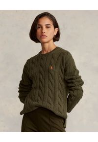 Ralph Lauren - RALPH LAUREN - Oliwkowy wełniany sweter Relaxed Fit. Typ kołnierza: polo. Kolor: zielony. Materiał: wełna. Długość rękawa: długi rękaw. Długość: długie