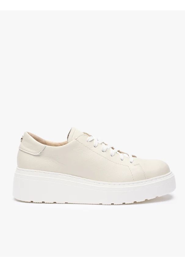 Ryłko - Kremowe sneakersy na platformie. Zapięcie: sznurówki. Kolor: beżowy. Materiał: skóra. Szerokość cholewki: normalna. Obcas: na platformie. Styl: street, klasyczny, elegancki