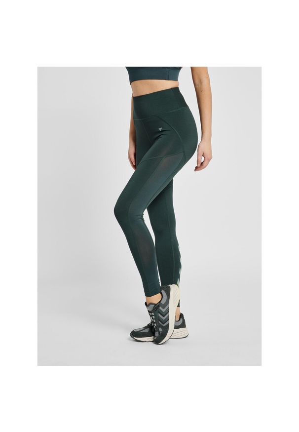 Damskie legginsy z wysoką talią Hummel hmlnorma. Kolor: zielony. Sport: fitness