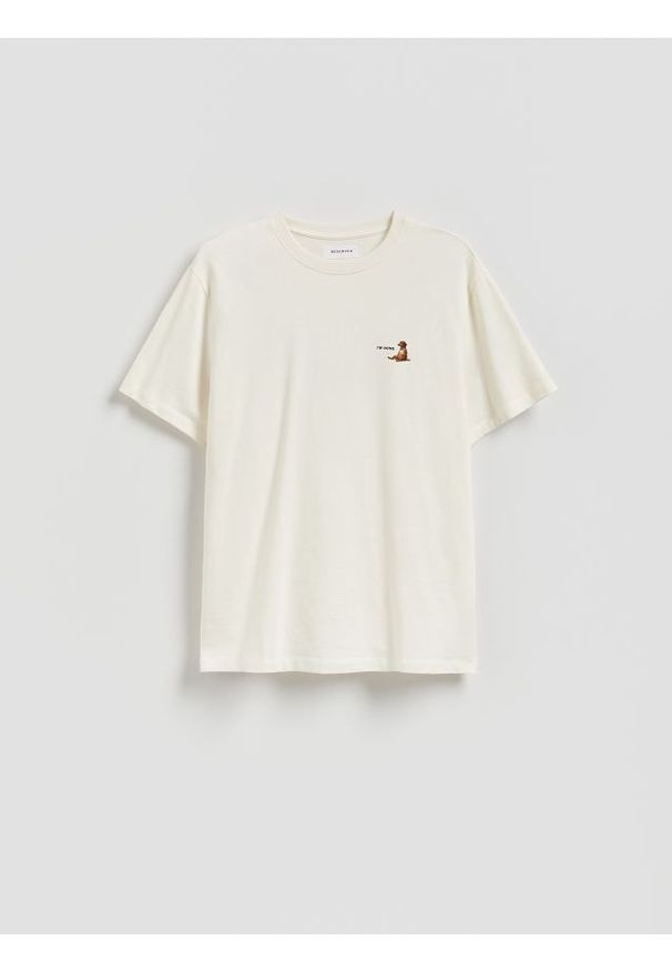 Reserved - T-shirt comfort z nadrukiem - złamana biel. Materiał: bawełna, dzianina. Wzór: nadruk