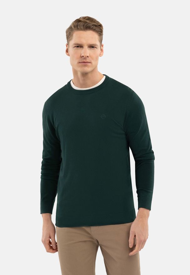 Volcano - Lekki sweter S-MARC. Kolor: zielony. Materiał: włókno, wiskoza, nylon, poliamid. Wzór: gładki, aplikacja. Styl: klasyczny