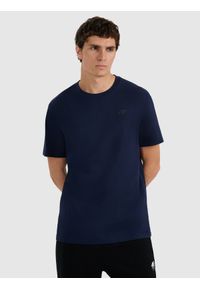 4f - 4F T-shirt regular gładki męski - granatowy S. Okazja: na co dzień. Kolor: niebieski. Materiał: materiał, bawełna. Wzór: gładki. Styl: casual