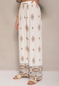 Renee - Beżowy Komplet w Stylu Boho Bluzka z Krótkim Rękawem i Luźne Spodnie Divorine. Kolor: beżowy. Materiał: materiał #3