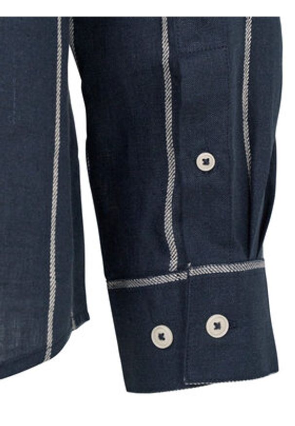 Bugatti Koszula 9550-78954C Granatowy Casual Fit. Okazja: na co dzień. Kolor: niebieski. Materiał: len. Styl: casual