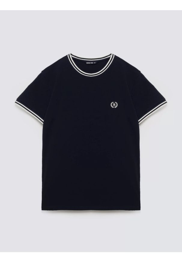 Big-Star - Koszulka męska z kontrastowym wykoŅczeniem grantowa Polias 403. Okazja: na co dzień. Kolor: niebieski. Materiał: jeans, bawełna. Wzór: ze splotem, haft. Styl: elegancki, casual, sportowy, klasyczny