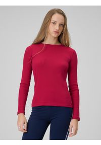 4f - 4F Longsleeve slim z prążkowanej dzianiny damski - różowy XS. Okazja: na spacer, na co dzień. Kolor: różowy. Materiał: prążkowany, dzianina. Długość rękawa: długi rękaw. Wzór: prążki. Styl: casual #1
