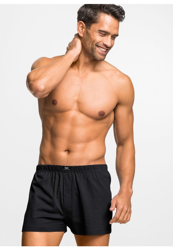 bonprix - Luźniejsze bokserki z bawełnianego dżerseju (3 pary). Kolor: czarny. Materiał: jersey, bawełna