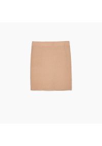 Cropp - Dzianinowa spódnica mini - Beżowy. Kolor: beżowy. Materiał: dzianina