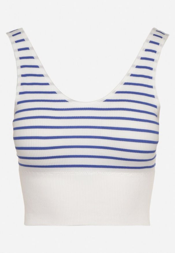 Born2be - Biało-Niebieski Tank Top w Paski z Prążkowanej Tkaniny Sesillia. Okazja: na co dzień. Kolor: niebieski. Materiał: tkanina, prążkowany. Wzór: paski. Styl: klasyczny, casual, elegancki