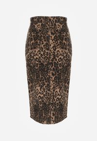 Renee - Brązowa Bawełniana Spódnica w Panterkę High Waist z Rozcięciem z Przodu Harilie. Okazja: na co dzień. Stan: podwyższony. Kolor: brązowy. Materiał: bawełna. Wzór: motyw zwierzęcy. Styl: casual, elegancki #5