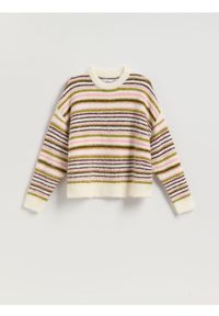 Reserved - Sweter w paski - wielobarwny. Materiał: wełna, dzianina. Wzór: paski