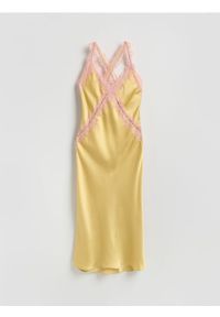 Reserved - Sukienka z koronką - musztardowy. Kolor: żółty. Materiał: koronka. Wzór: koronka. Typ sukienki: proste #1