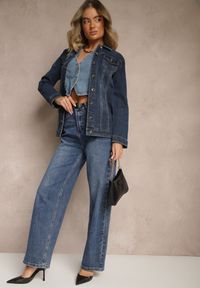 Renee - Granatowa Bawełniana Kurtka Jeansowa Rozpinana Okrea. Okazja: na co dzień, na spacer. Kolor: niebieski. Materiał: bawełna, jeans. Długość rękawa: długi rękaw. Długość: długie. Styl: klasyczny, casual #5