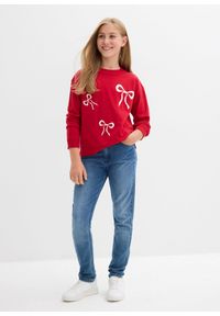 bonprix - Cienki sweter z nadrukiem kokardki. Typ kołnierza: kokarda. Kolor: czerwony. Wzór: nadruk #2