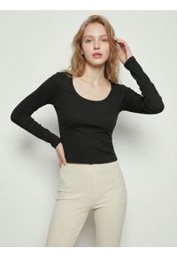 Sinsay - Bawełniana bluzka z długim rękawem - czarny. Kolor: czarny. Materiał: bawełna. Długość rękawa: długi rękaw. Długość: długie #1
