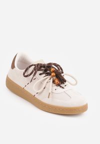 Born2be - Beżowe Sneakersy w Stylu Retro Tenisówek z Podwójnym Sznurowaniem i Frędzlami Salmisa. Okazja: na co dzień. Zapięcie: sznurówki. Kolor: beżowy. Materiał: jeans, dzianina #8