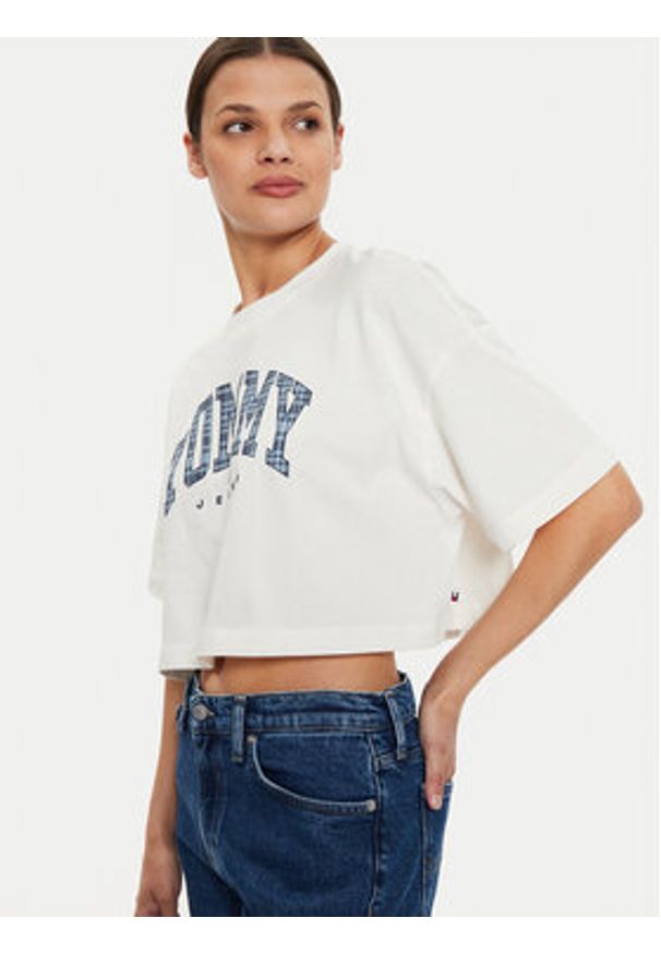 Tommy Jeans T-Shirt DW0DW18420 Écru Oversize. Materiał: bawełna