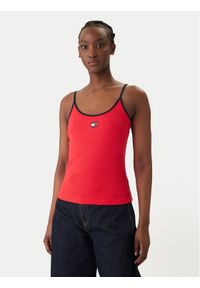 Tommy Jeans Top DW0DW22261 Czerwony Slim Fit. Kolor: czerwony. Materiał: bawełna #1