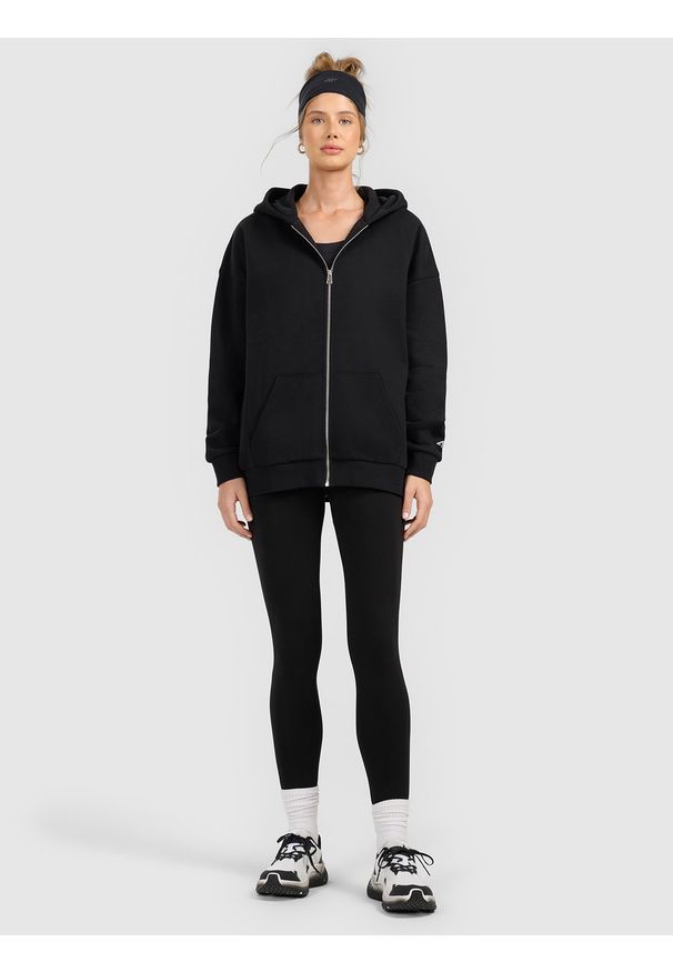 4f - 4F Legginsy dzianinowe damskie - czarne S. Okazja: na co dzień. Stan: podwyższony. Kolor: czarny. Materiał: dzianina. Wzór: gładki, jednolity, ze splotem. Styl: casual, sportowy