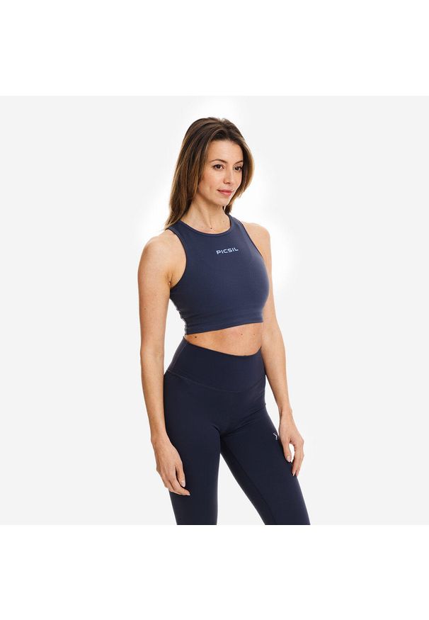 Dopasowany crop top damski PICSIL. Kolor: niebieski. Długość rękawa: bez rękawów. Sport: fitness