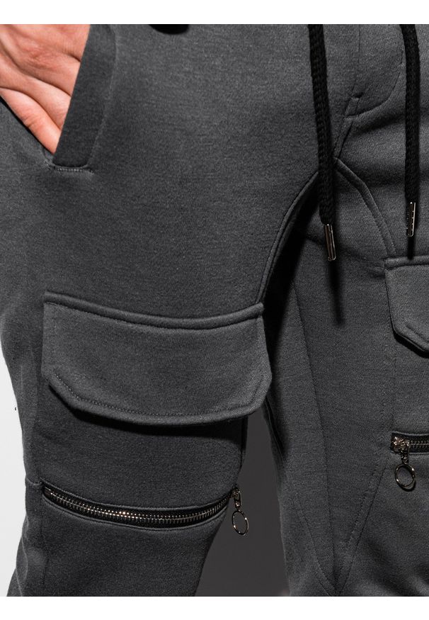 Ombre Clothing - Spodnie męskie dresowe joggery P901 - grafitowe - XXL. Kolor: szary. Materiał: dresówka