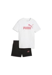 Puma - Młodzieżowy zestaw Essentials z koszulką i szortami z logo No.1 PUMA. Kolor: różowy, biały, wielokolorowy. Materiał: guma. Wzór: nadruk. Sport: joga i pilates #1