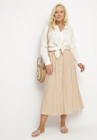 Born2be - Beżowa Wiskozowa Spódnica z Lnem i Guzikami Tolissa. Okazja: na co dzień. Kolor: beżowy. Materiał: len, wiskoza. Styl: sportowy, elegancki, casual #5