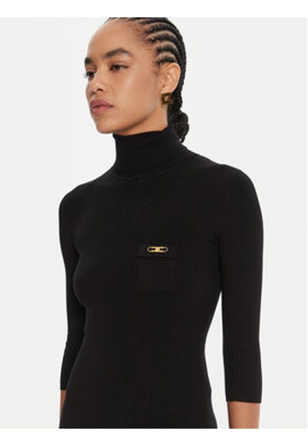 Elisabetta Franchi Sukienka dzianinowa AM-23B-56E2-V390 Czarny Slim Fit. Kolor: czarny. Materiał: lyocell