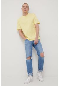 Only & Sons t-shirt bawełniany kolor żółty gładki. Kolor: żółty. Materiał: bawełna. Wzór: gładki